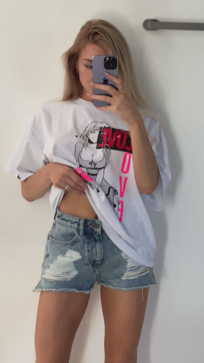 Oversize T-shirt Anime White - One size