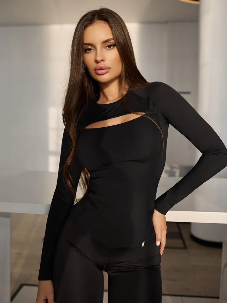 Workout Top Racy Rash Long Black - Bona Fide