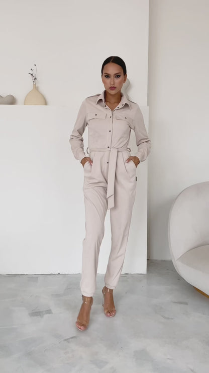 Safari Jumpsuit Ivory Velvet