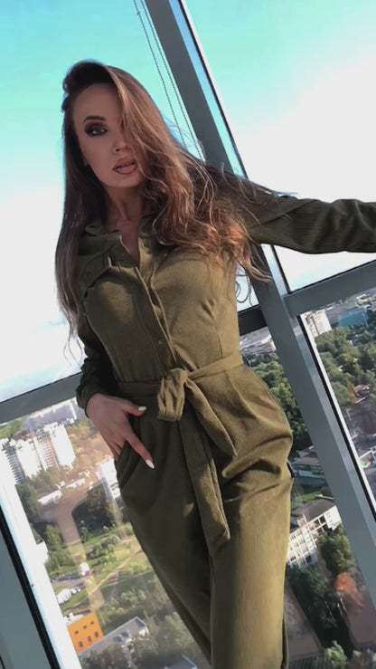 Safari Jumpsuit Khaki Velvet