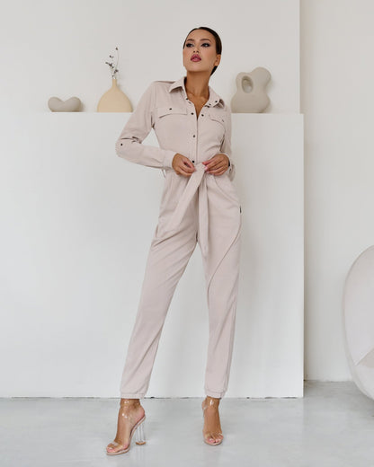 Safari Jumpsuit Ivory Velvet - Bona Fide