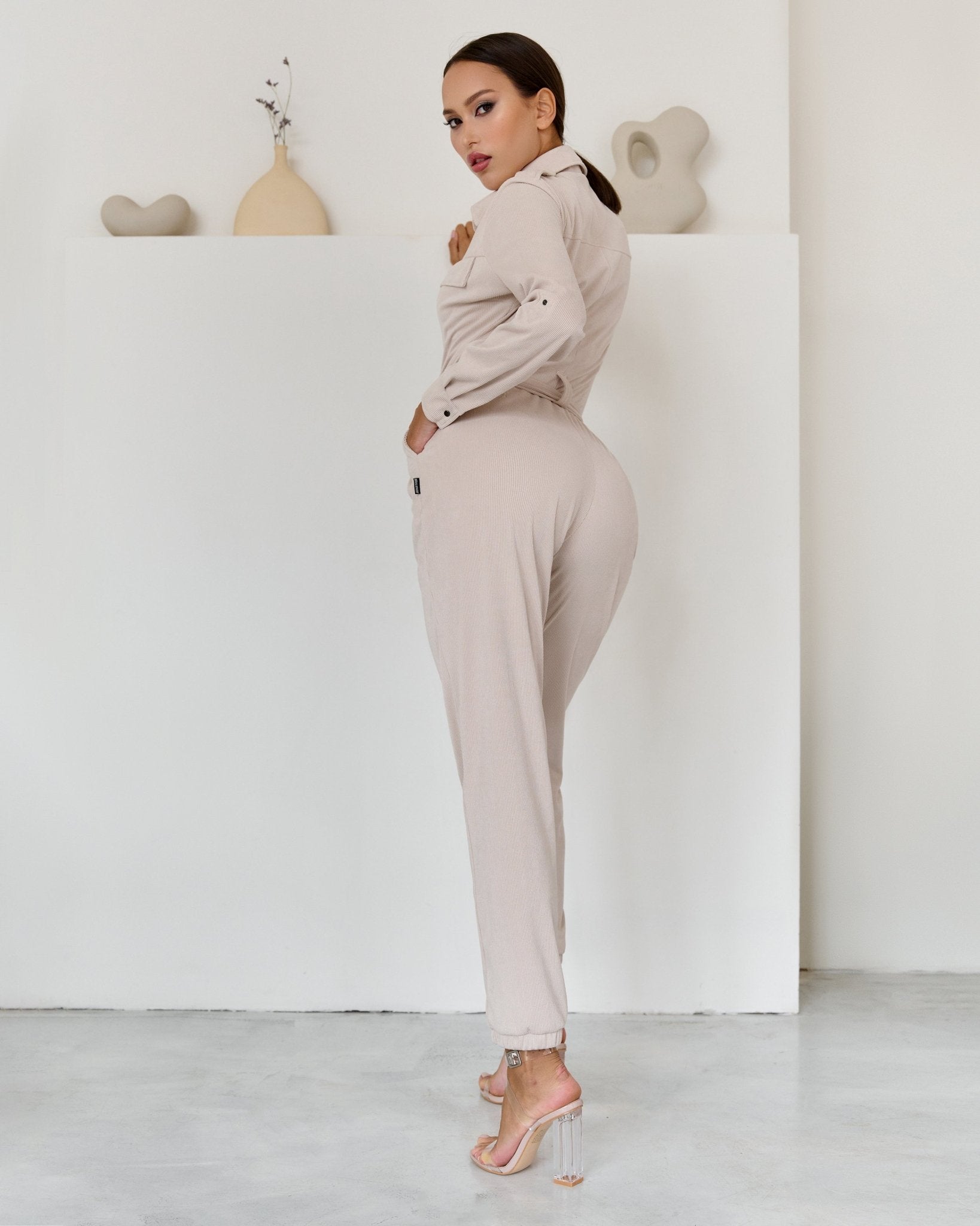 Safari Jumpsuit Ivory Velvet - Bona Fide