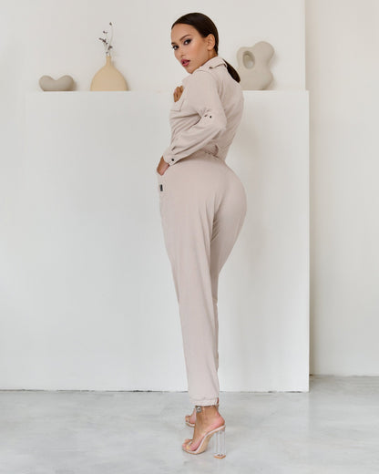 Safari Jumpsuit Ivory Velvet - Bona Fide