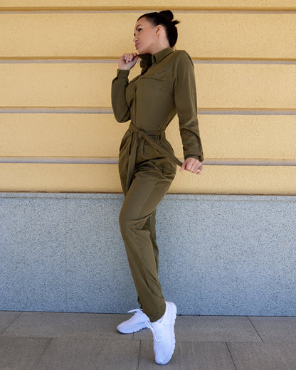 Safari Jumpsuit Khaki Velvet - Bona Fide