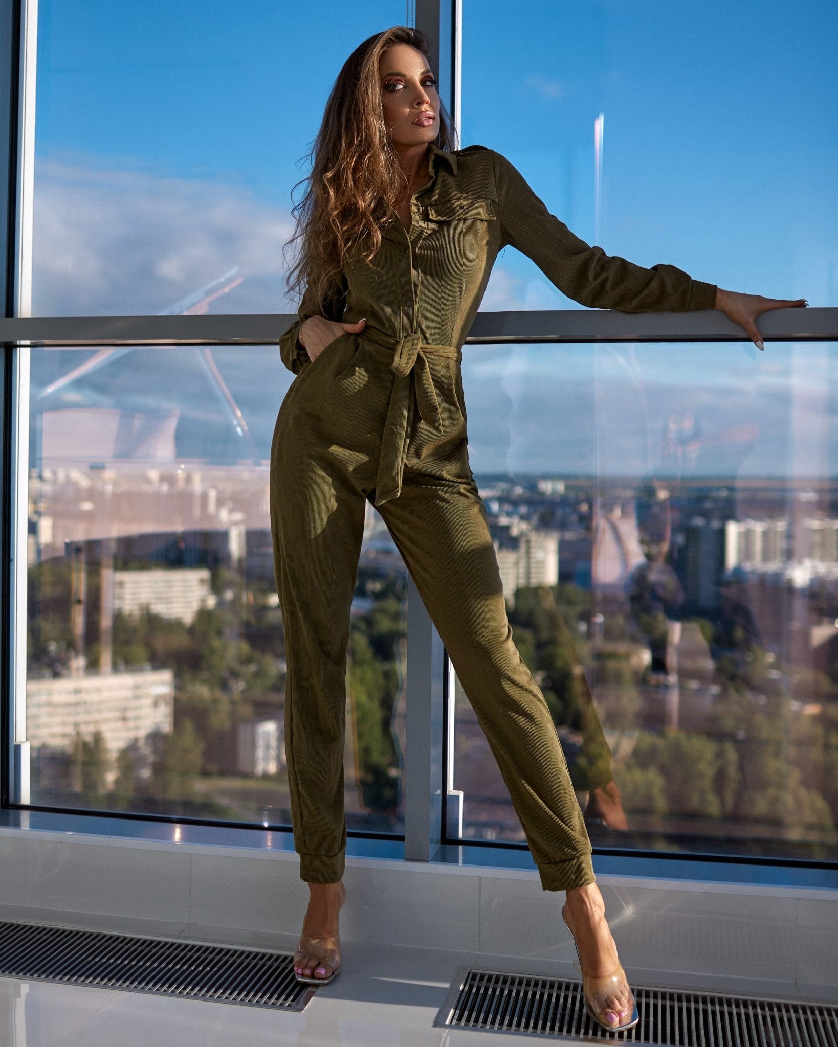 Safari Jumpsuit Khaki Velvet - Bona Fide