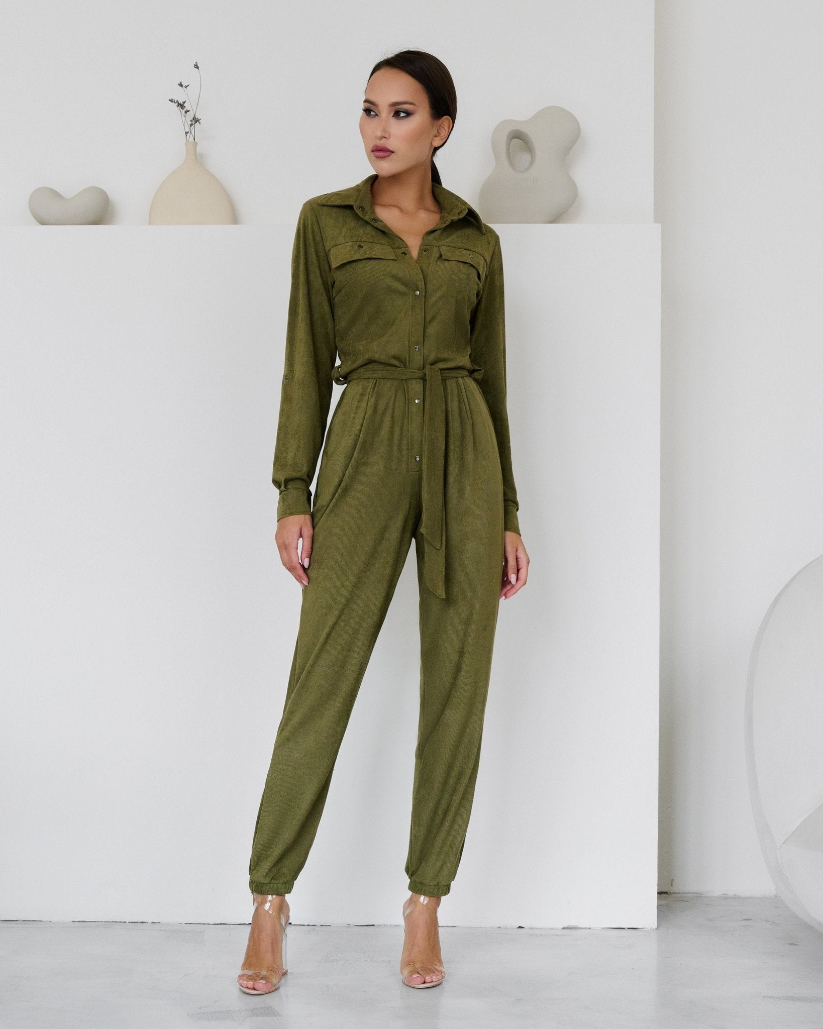 Safari Jumpsuit Khaki Velvet - Bona Fide