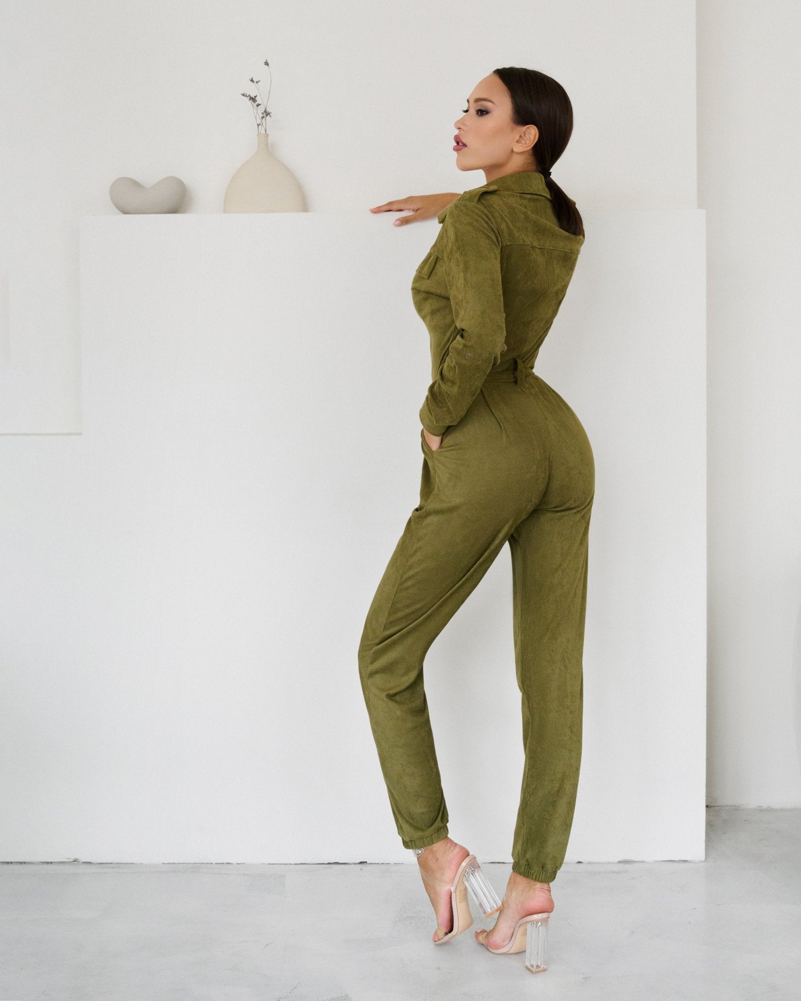 Safari Jumpsuit Khaki Velvet - Bona Fide