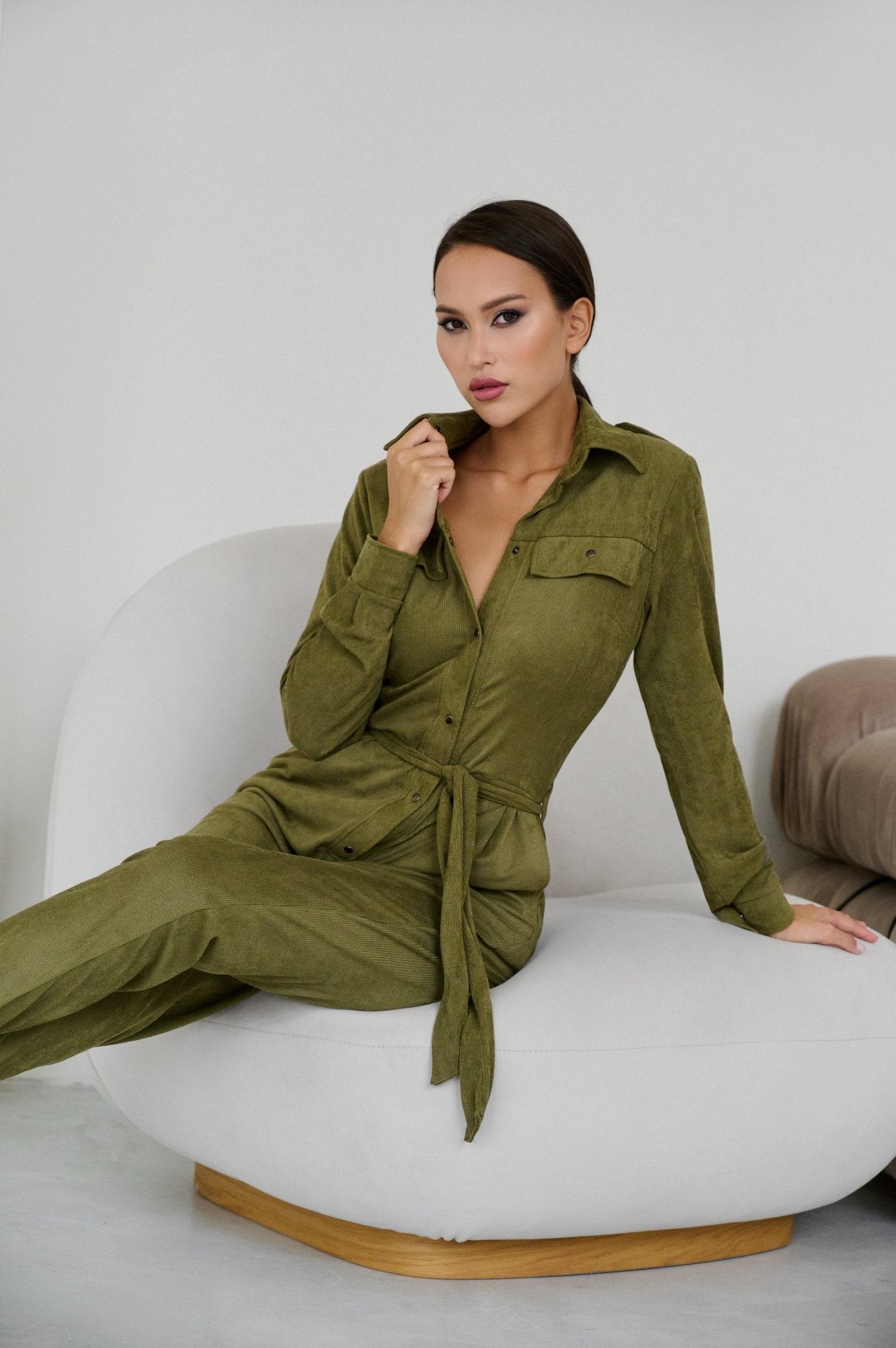 Safari Jumpsuit Khaki Velvet - Bona Fide