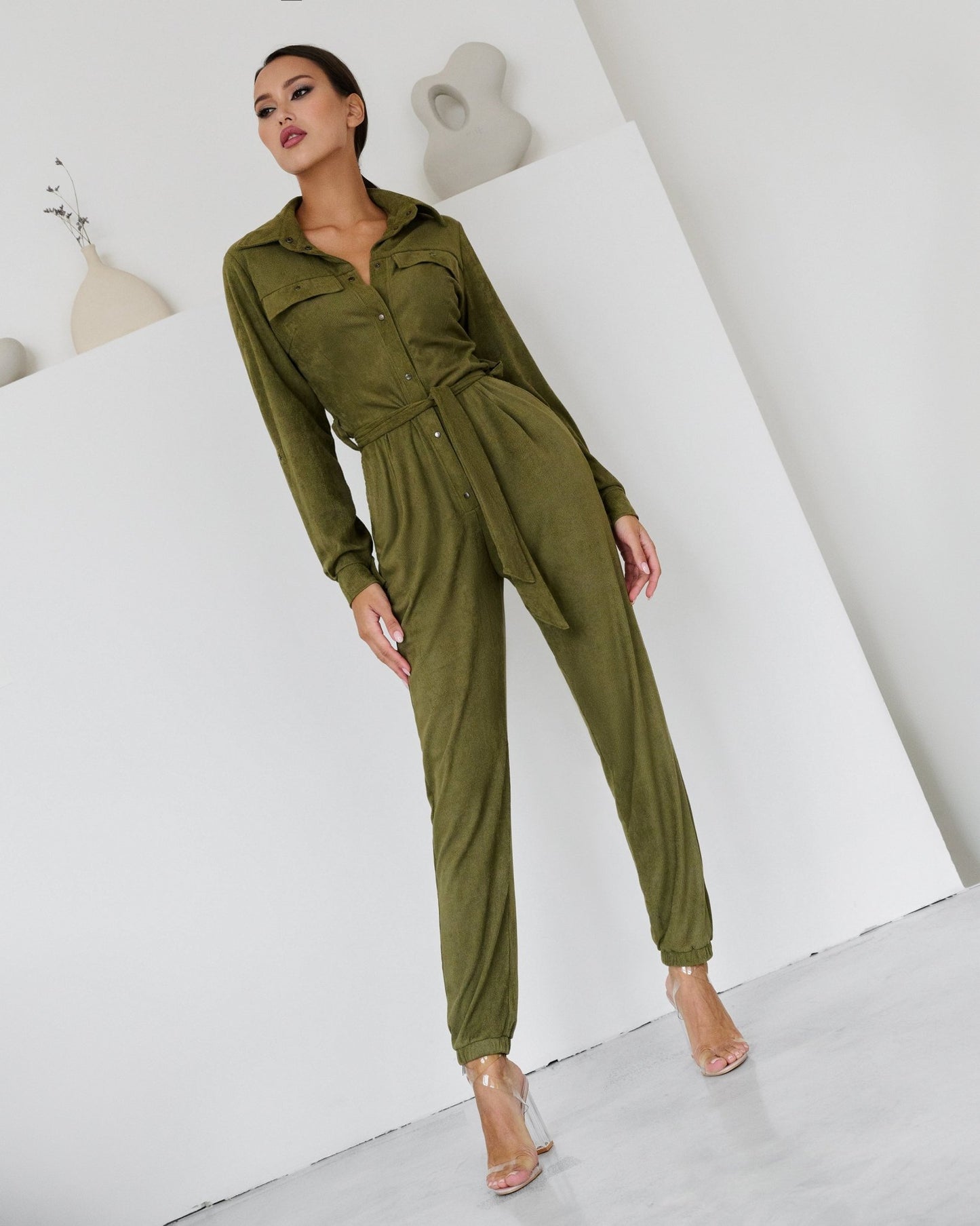 Safari Jumpsuit Khaki Velvet - Bona Fide